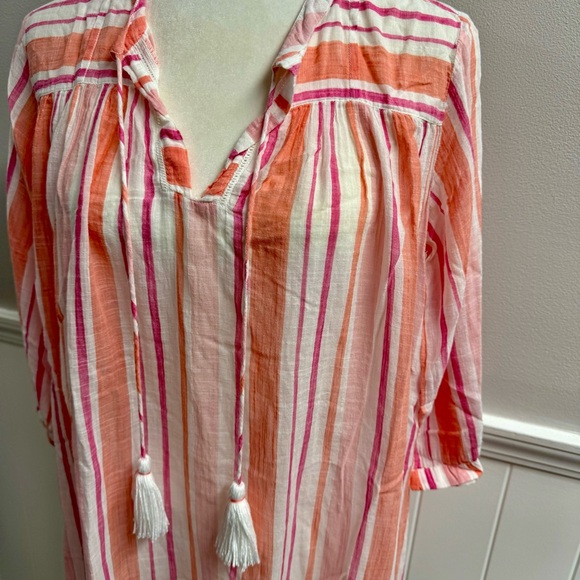 Roller Rabbit Tunic Swim Coverup Stripe Dress Tassels Pink Orange White Small S - Picture 4 of 12